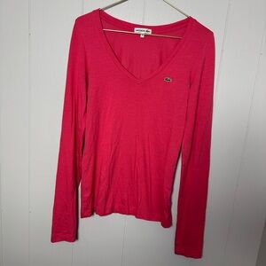 LACOSTE Women's Long Sleeve Shirt V-Neck SLIM Fit PINK Size SMALL 38